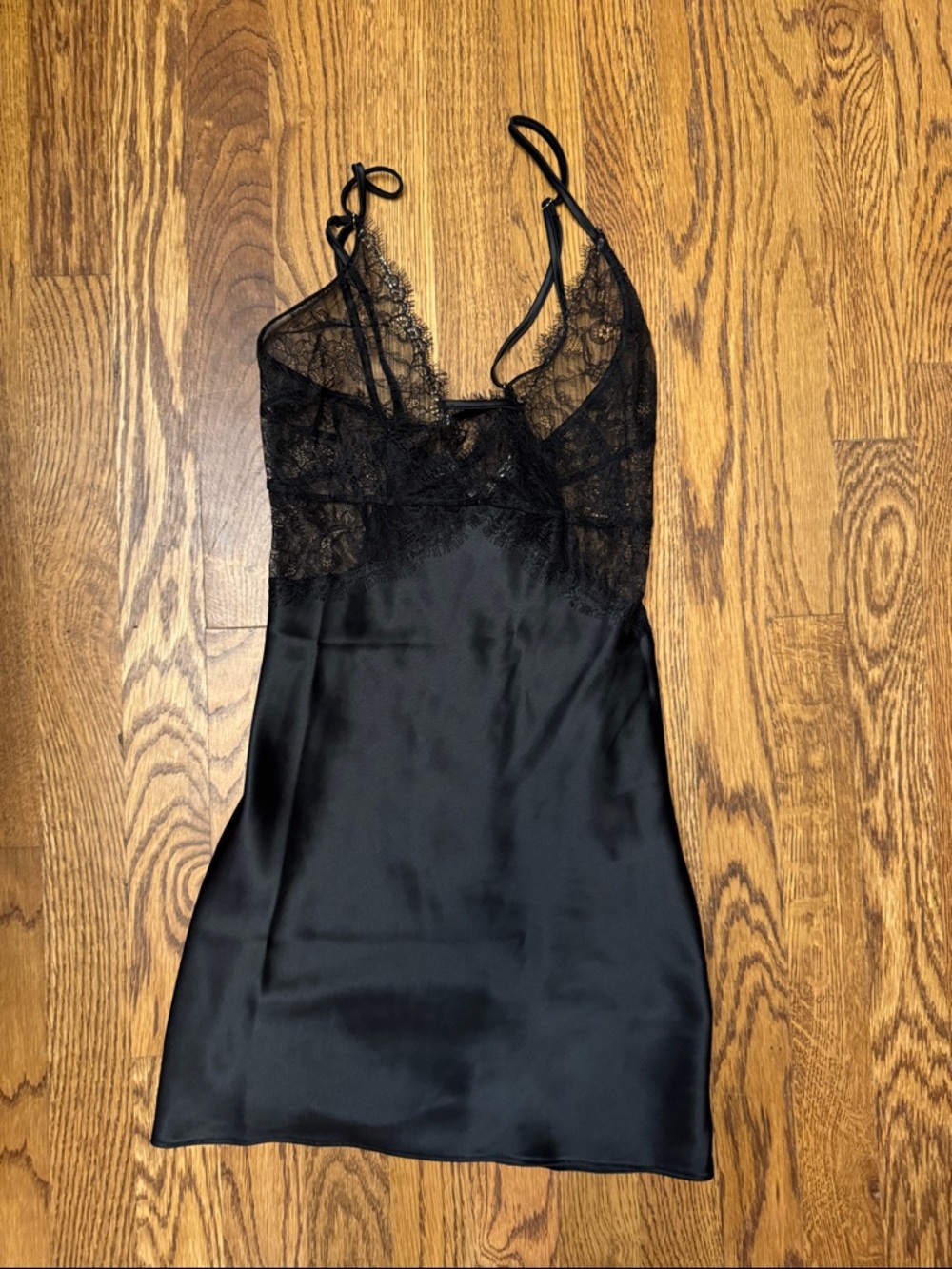 Victoria's Secret Black Satin & Sheer Lace Chemise size XL